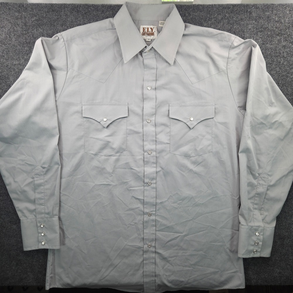 Ely Cattleman Western Pearl Snap Shirt Mens M Gray Long Sleeve Rodeo Americana